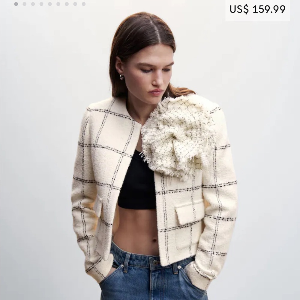 Mango maxi floral tweed jacket, size S